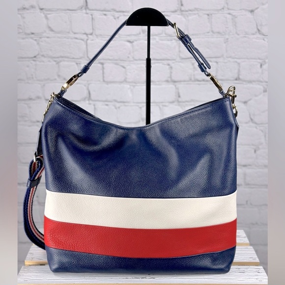 Tory Burch Duet Striped Hobo, Royal Navy, Cherry Apple, New Ivory - Picture 9 of 13